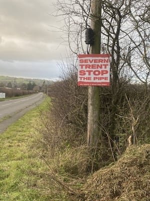 \"Stop the pipe\" signs have been placed along the A489 near Bishop\'s Castle. Picture: John Wood.