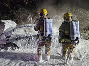 Firefighters used foam to extinguish the car fire on the A5. Picture: Ellesmere Fire Station