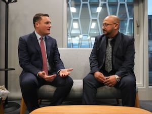 Health Secretary Wes Streeting with Yusuf Mahmud Nazir's uncle Zaheer Ahmed at the Department of Health in London