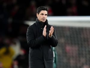 Arsenal manager Mikel Arteta applauds the fans after the UEFA Champions League, league stage match at the Emirates Stadium, London.