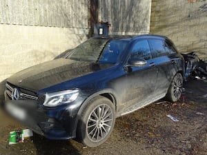 A stolen Mercedes car found at a chop shop near Stansted Airport in Essex. (Essex Police/ PA)