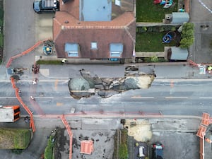 The scene in Godstone after a sinkhole appeared on Monday night