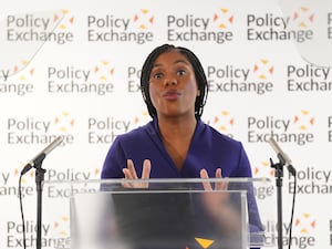 Conservative Party leader Kemi Badenoch delivers a speech at Policy Exchange in Westminster, London