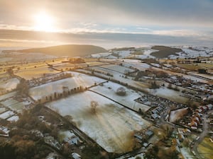 A bird's eye view of frosty weather from Bishops Castle