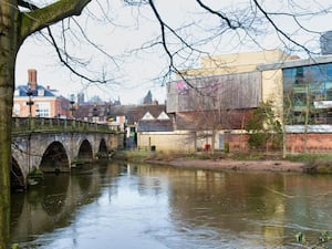 The home in Shrewsbury is situated next to the Welsh Bridge and River Severn. Picture: Rightmove and Halls Estate Agents. 