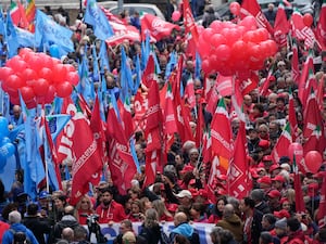 Demonstrators gather at a protest in Rome