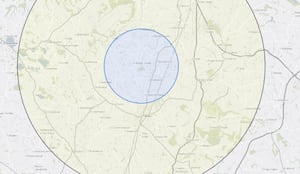 A map of the protection zone (blue circle) and surveillance zone near Wem. Image: DEFRA