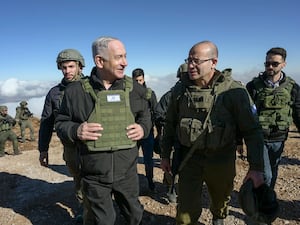 Benjamin Netanyahu wearing a flak jacket in Syria