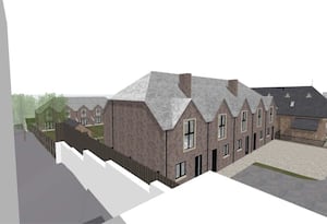 The 10 houses would be arranged in two five-house rows extending from the back of the Gower, if approved (Picture: Nuplace Ltd / Telford and Wrekin Council)