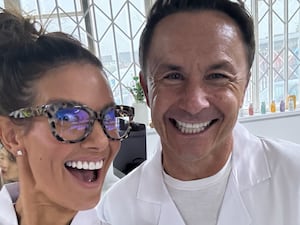 Rebekah Vardy and Dennis Wise in lab coats