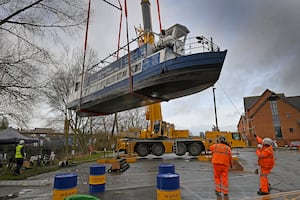 The boat was lifted onto Frankwell Car Park.