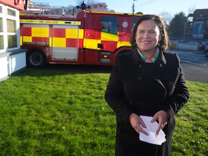 Sinn Fein leader Mary Lou McDonald during a visit to Naas Fire Station in Kildare, Ireland, ahead of the General Election on November 29