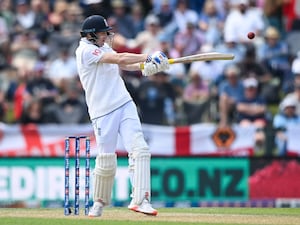 England’s Harry Brook bats on the second day of the first Test between England and New Zealand at Hagley Oval in Christchurch