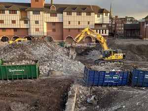 Construction work taking place at the former Riverside shopping centre site in Shrewsbury. Picture: LDRS