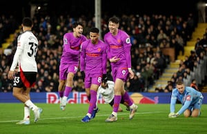  Joao Gomes of Wolverhampton Wanderers celebrates scoring his team's second goal  (Photo by Richard Heathcote/Getty Images)