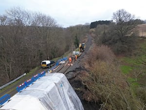 The scene at the landslip where investigations are ongoing. Picture: Gary Essex.