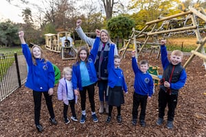 Councillor Healy with children from Coalbrookdale Primary School