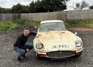 Cuttlestones' ben Gamble with the E-Type Jaguar 