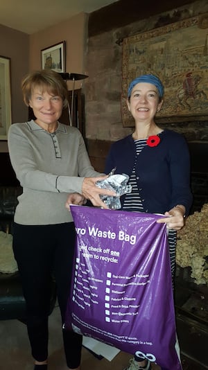 LCSG members Gaynor Loyd and Rachel Massey with the now full Waste Recycling bag