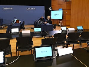 The hearing room at the Strule Arts Centre in Omagh (Liam McBurney/PA)