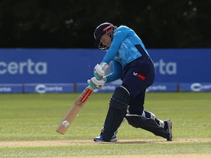 Tammy Beaumont hits the ball into the on side