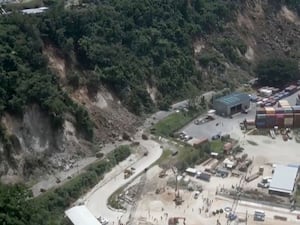 A landslide near an international shipping terminal in Port Vila, Vanuatu following a powerful earthquake