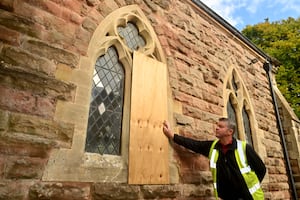 Market Drayton Cemetery where work is under way to restore damaged windows of the beautiful chapel building. Pictured is James Walton.