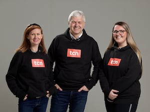 Spencer Taylor, Head of Sales and Sales for UK & Eire, is pictured with Emma Reynolds, UK Account Manager (right) and Catherine Buckley, PR and Marketing Manager for UK and EU (left).