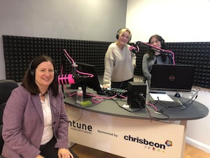 Shrewsbury MP Julia Buckley being interviewed by volunteers who attend Shrewsbury Colleges Group, Maia Llewellyn, left, and Alice Wyke, right.