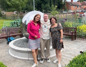 Beth Heath and Clare Wells from Shropshire Festivals with Mike McDonald from Whitchurch Town Council at Jubilee Park