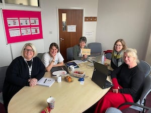 Hannah (second Left) and Rosy  (third left) of Moonstruck Astronaut meeting with members of the Community Participation Team of Telford and Wrekin Council to discuss the new project. 