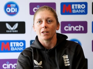 England Women's captain Heather Knight gives a press conference.