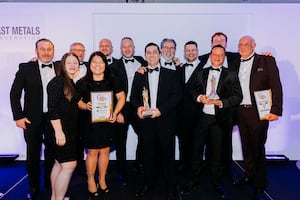 Teams from Magma Cosma Casting UK (left) and Maybrey Precision Castings celebrating their awards.

