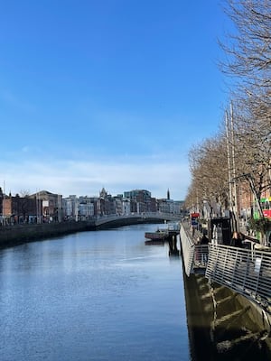 Looking out on the River Liffey in Dublin from O'Connell Bridge