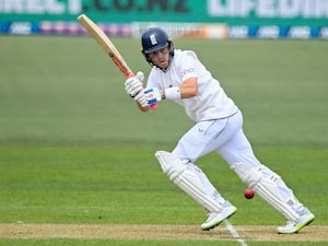 Ollie Pope bats during the second day of the first Test against New Zealand