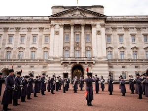 The Band and Bugles of The Rifles performing movie soundtracks during the Changing the Guard ceremony at Buckingham Palace