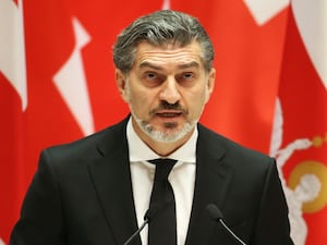 Georgian President-elect Mikheil Kavelashvili speaks at his swearing-in ceremony in Tbilisi