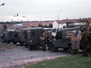 Soldiers and armoured vehicles, pictured in 1997