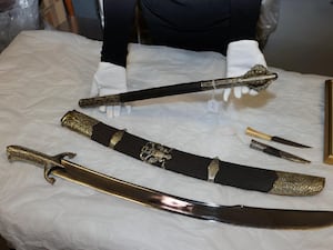 Antique weapons on a table