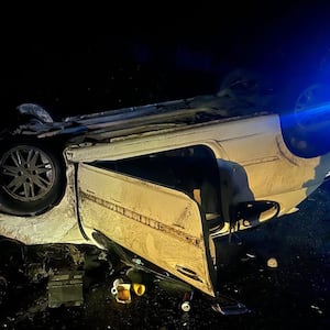 A car ended up on its roof after a crash in Oswestry. Picture: Ellesmere Fire Station