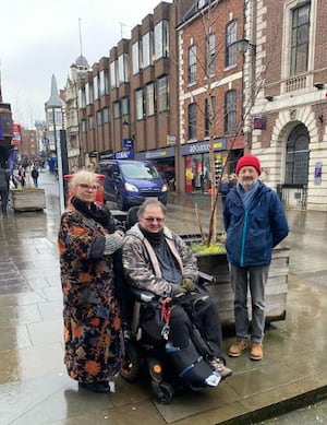 Disability campaigners Teri Trickett (left) and Marcus Watkin (centre) with Shrewsbury mayor, Councillor David Vasmer