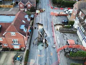 The scene in Godstone after a sinkhole appeared on Monday night.