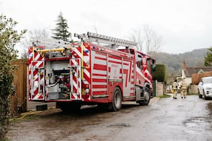 Firefighters at the scene in Back Lane, Pontesbury.