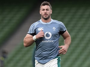 Caelan Doris during the team run at the Aviva Stadium