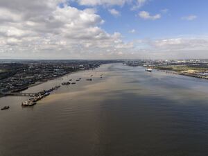 A view of the River Thames from Gravesend looking west towards London