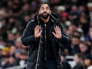 Manchester United manager Ruben Amorim gestures on the touchline