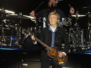 Sir Paul McCartney performing on stage at Co-op Live in Manchester during his Got Back tour in December