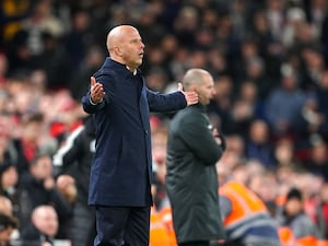 Liverpool manager Arne Slot reacts on the touchline during his side's game against Fulham