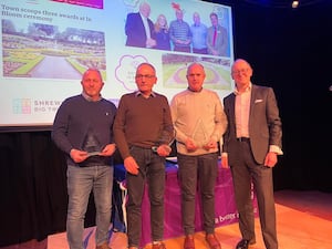 Members of the Shrewsbury in Bloom team were recognised with an award - from left are Mark Bowen, Chair Keith Roberts, Nursery manager Peter Jenks, and Dave Parry, who presented the award.