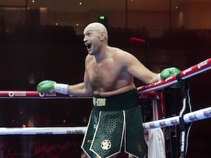 Tyson Fury gestures during